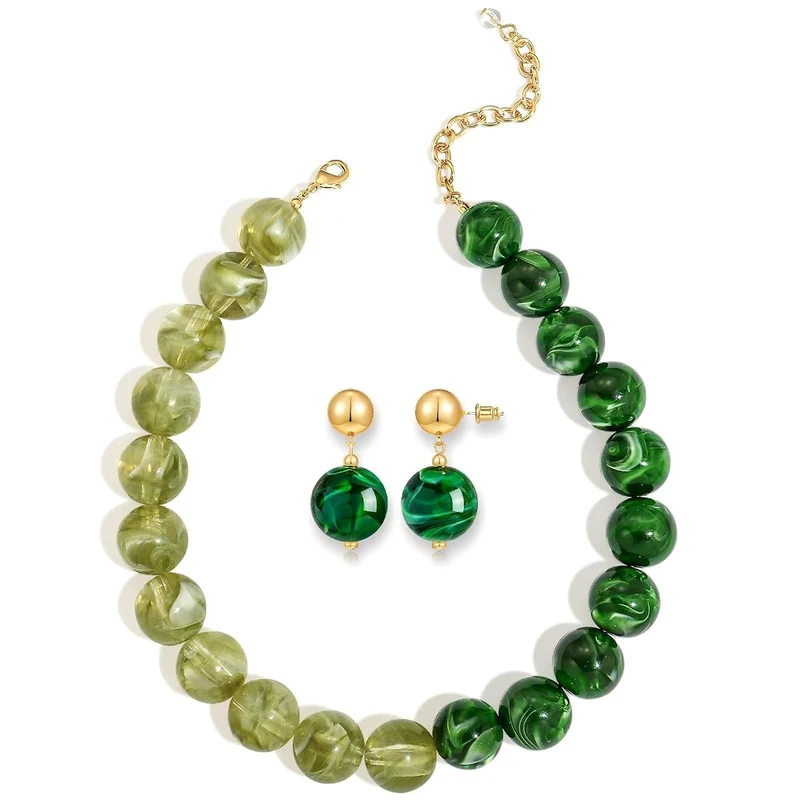 Green Beaded Jewelry Set FAUTHENTICUTE Jewelry